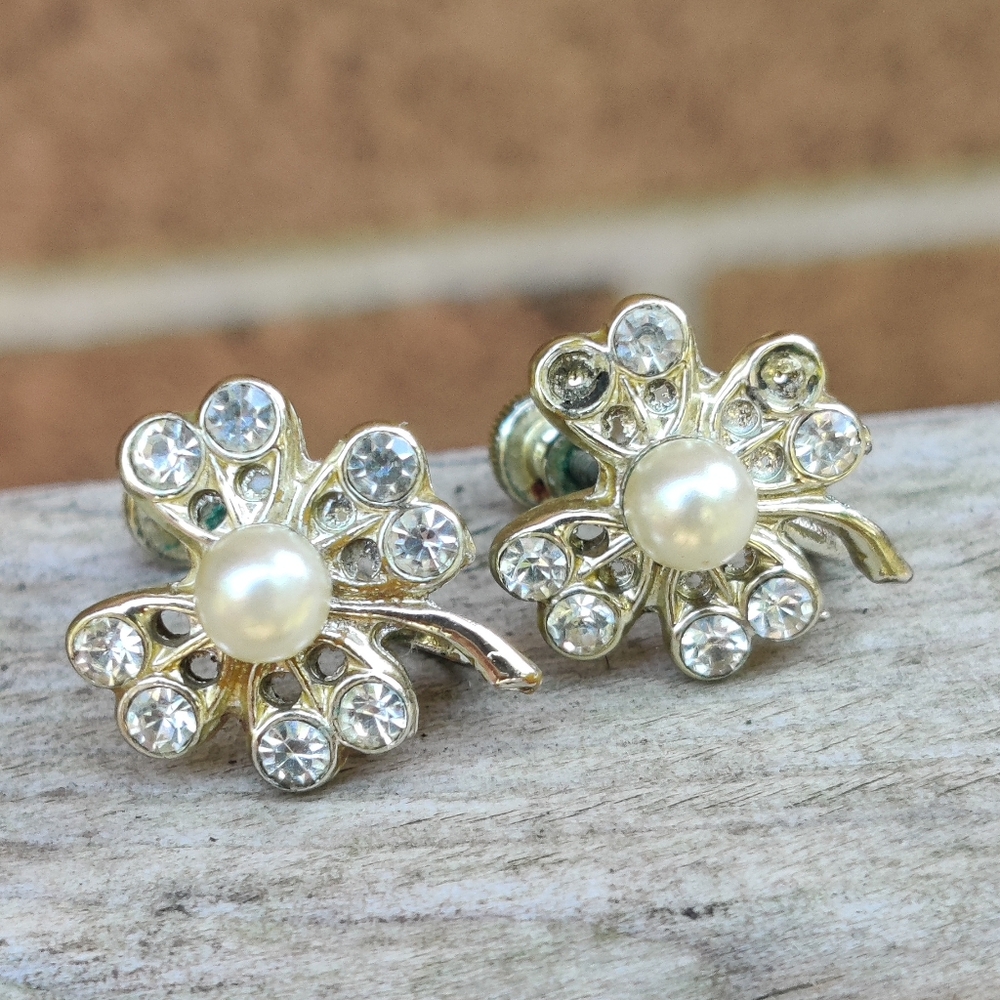 🍀 Vintage Pearl And Diamond Four Leaf Clover - Picture 7 of 8